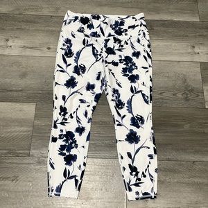Athleta White Leggings with Navy Blue Floral Print